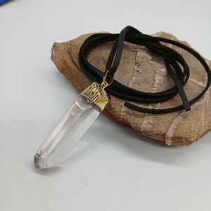 Johnny Was Leather Gold plated Designer Necklace Natural Himalayan Crystal